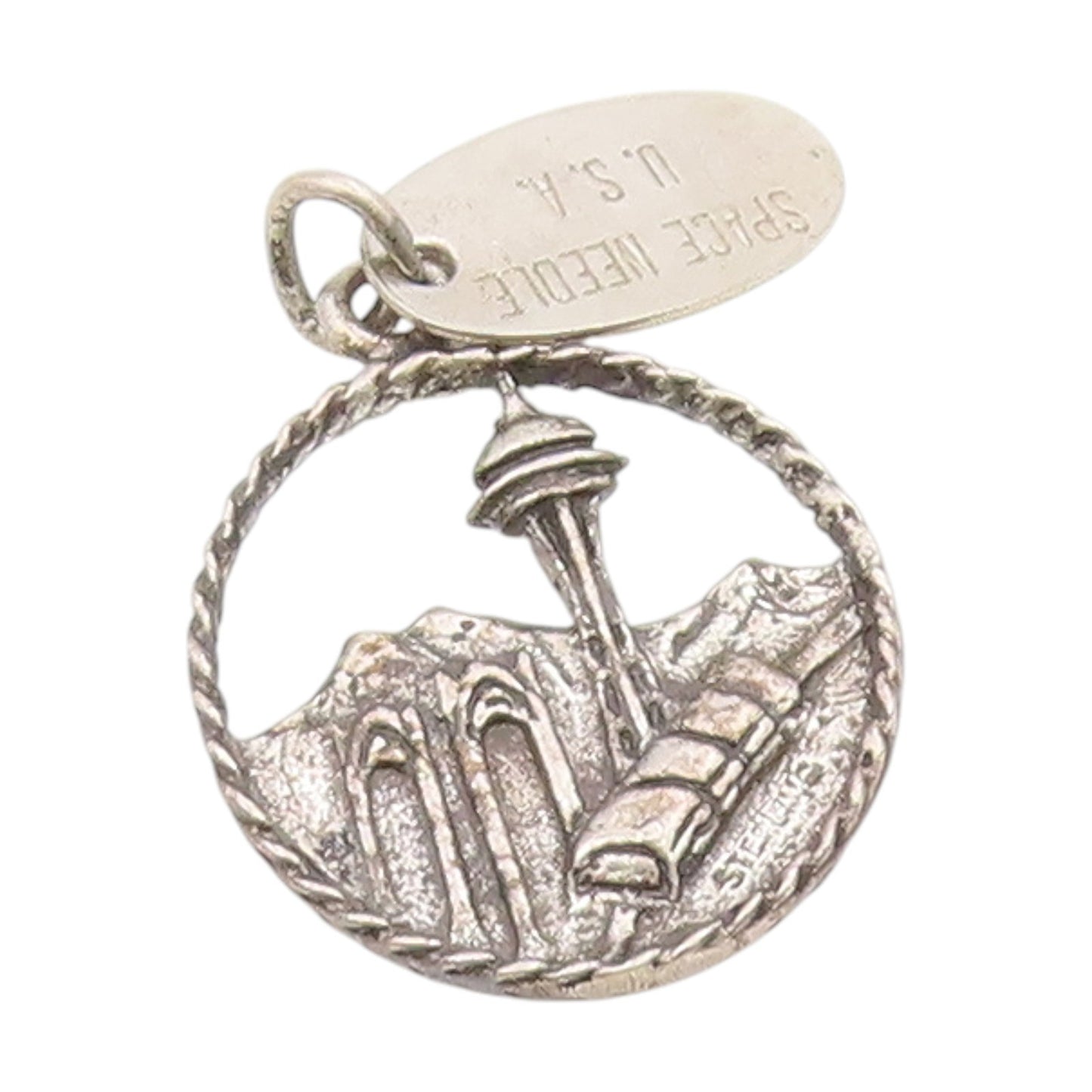 925 Sterling Silver Vintage Pendant Seattle Space Needle Skyline Charm  PT25698