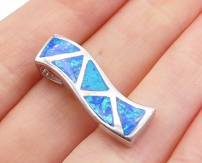 925 Sterling Silver  Inlaid Fire Opal Triangle Pattern Vertical Pendant PT5694
