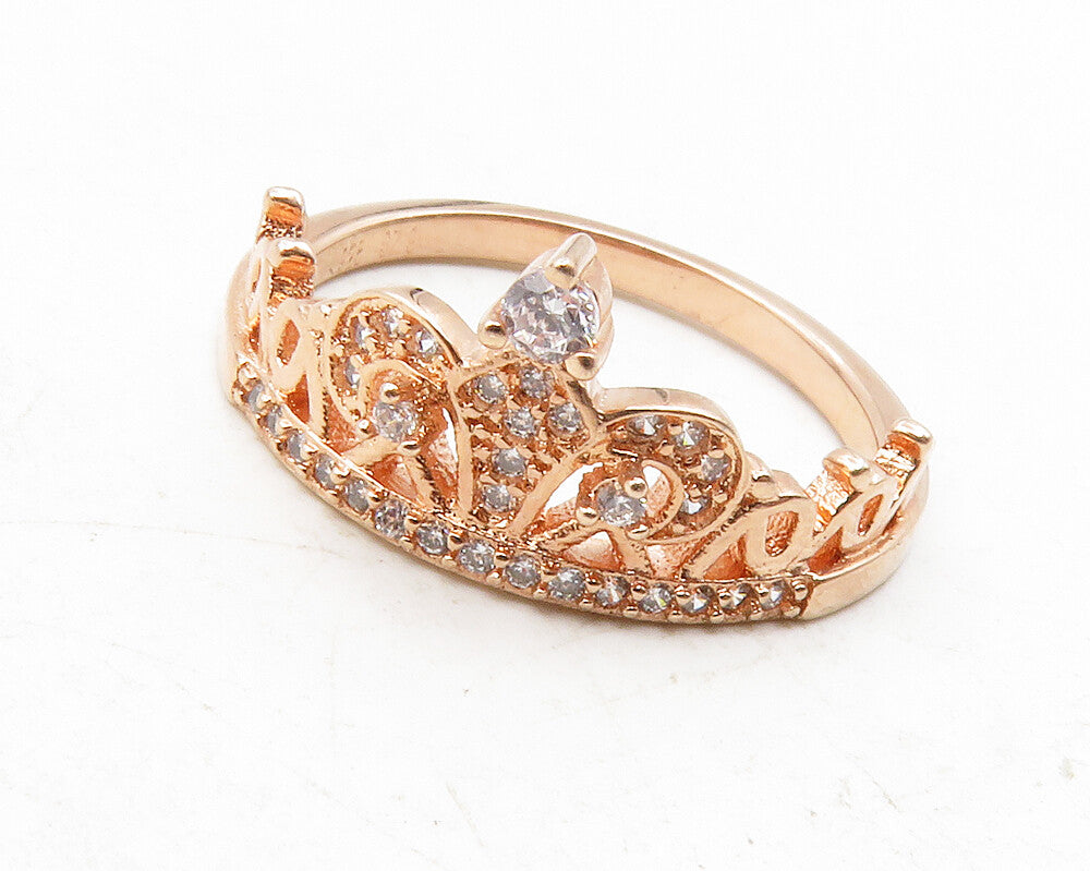 925 Sterling Silver  Topaz Rose Gold Plated Royal Crown Band Ring Sz 9 RG12211