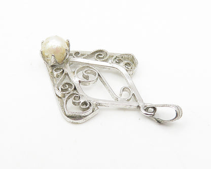 925 Sterling Silver  Shiny Petite Pearl Open Swirl Design Pendant  PT8295
