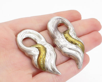 MEXICO 925 Sterling Silver Vintage Two Tone Hollow Drop Earrings EG2484