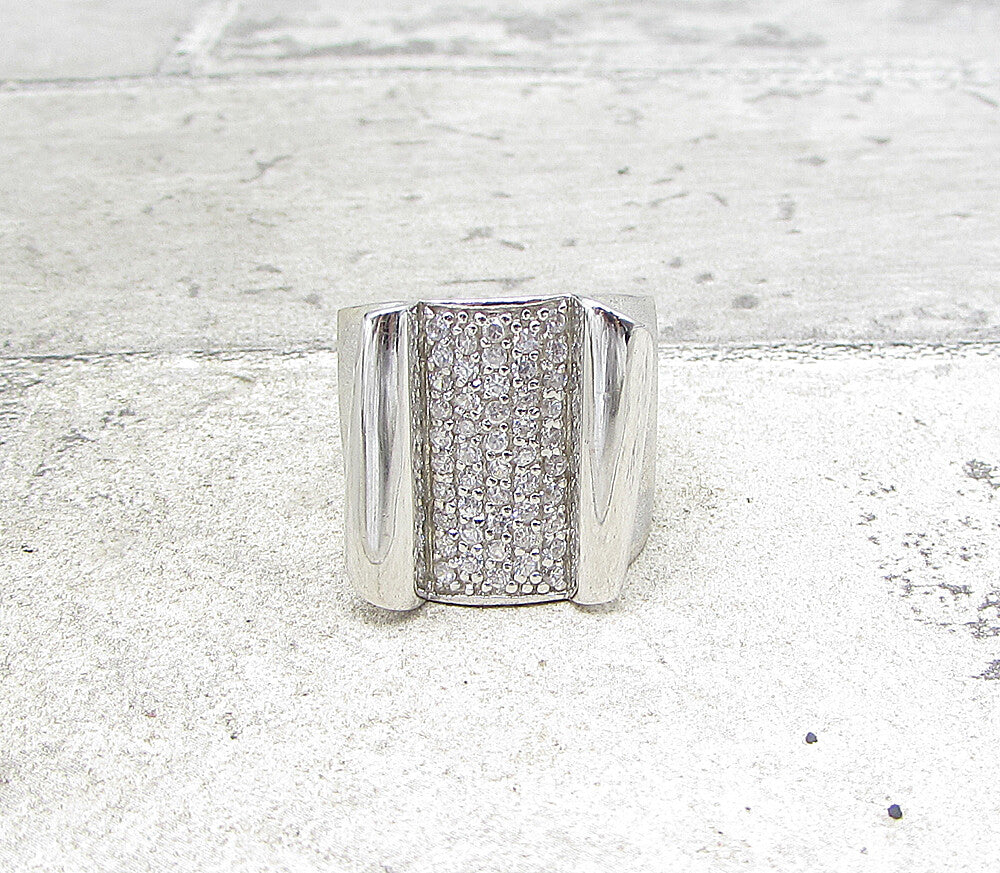 925 Silver  White Cubic Zirconia Scroll Design Cluster Ring Sz 8  RG1581