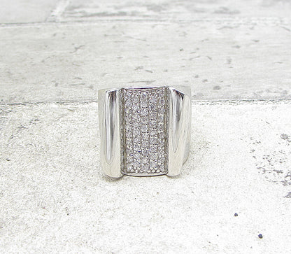 925 Silver  White Cubic Zirconia Scroll Design Cluster Ring Sz 8  RG1581