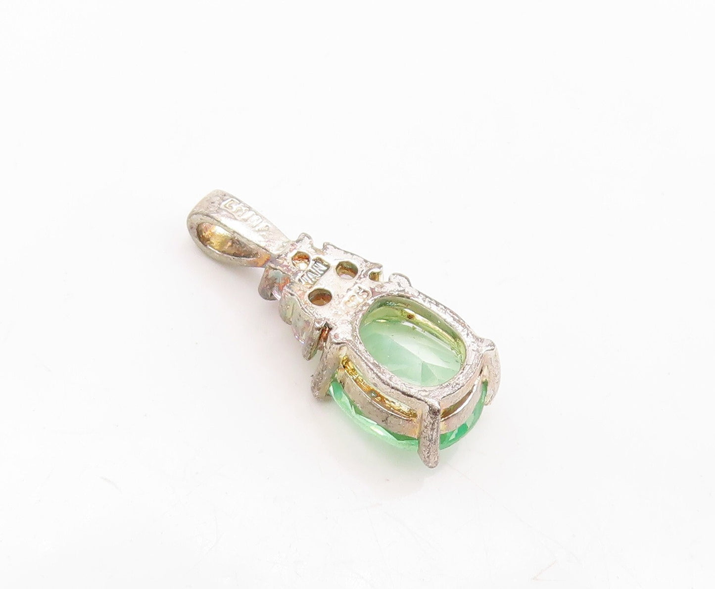 925 Sterling Silver Vintage Pendant Minimalist 2 Tone CZ Inlay  PT23609