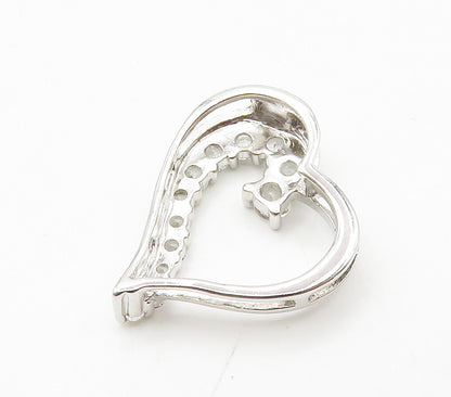 925 Sterling Silver  Shiny White Topaz Open Love Heart Pendant  PT11932