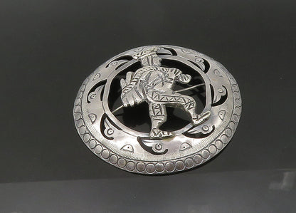 925 Sterling Silver  Vintage Shiny Chiseled Walking Man Brooch Pin  BP8453