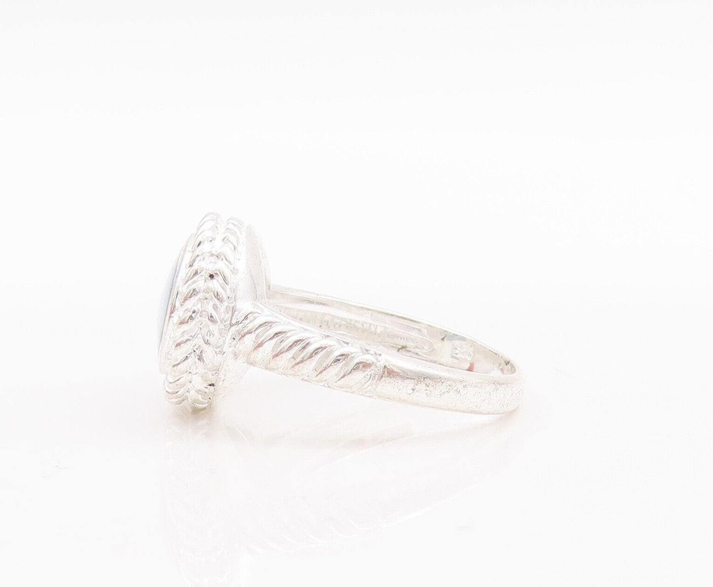 925 Sterling Silver Vintage Ring Twisted Rope Carved Oval Moonstone Sz 7 RG28561