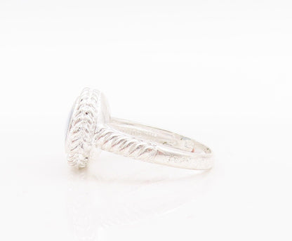 925 Sterling Silver Vintage Ring Twisted Rope Carved Oval Moonstone Sz 7 RG28561