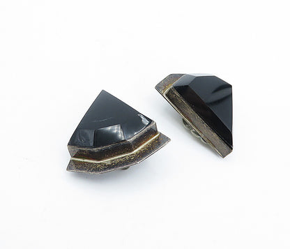 MEXICO 925 Sterling Silver  Vintage Black Onyx Non Pierce Earrings  EG2241