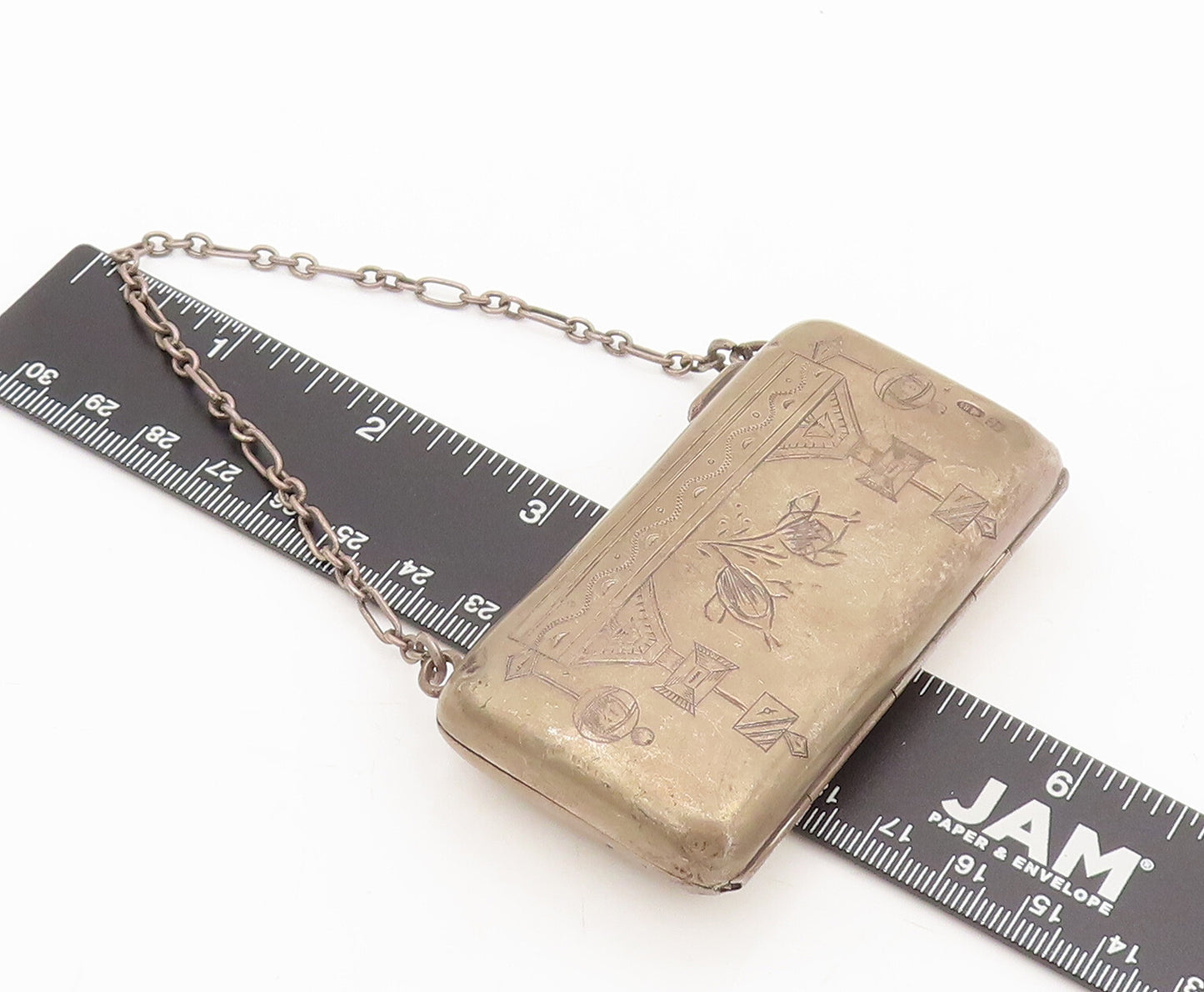 925 Sterling Silver Vintage Pill Box Large European Antique Etched Purse  TR3691