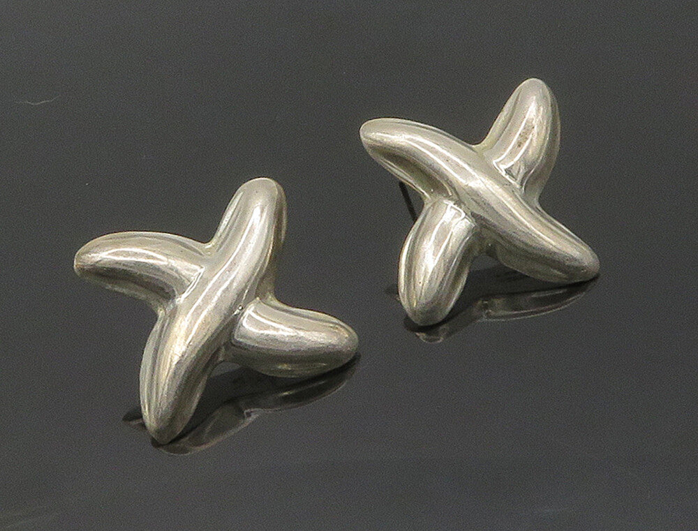 MEXICO 925 Sterling Silver  Vintage Shiny Smooth Crossed Drop Earrings  EG8442