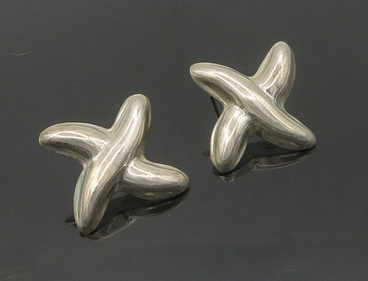 MEXICO 925 Sterling Silver  Vintage Shiny Smooth Crossed Drop Earrings  EG8442