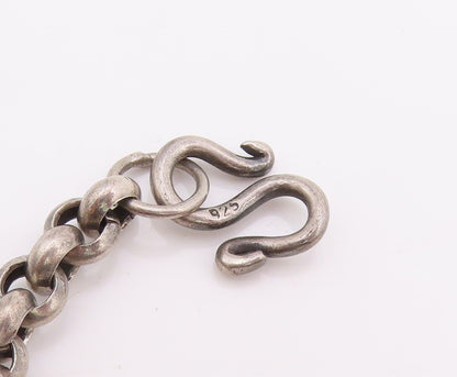925 Sterling Silver Vintage Bracelet Carved Floral Roses Beaded Chain  BT11430