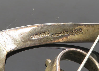 SIERRA MEXICO 925 Silver  Vintage Heavy Ribbon Love Heart Brooch Pin  BP8257