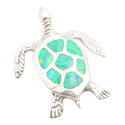 925 Sterling Silver Vintage Pendant Fire Opal Inlay Classic Turtle Charm PT26031