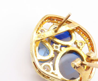 925 Sterling Silver Vintage Earrings Gold Plated Sapphire CZ Blue Topaz  EG13319