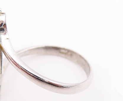 925 Sterling Silver Vintage Ring Elegant Pearl Etched Leaf Band  Sz 6  RG35858