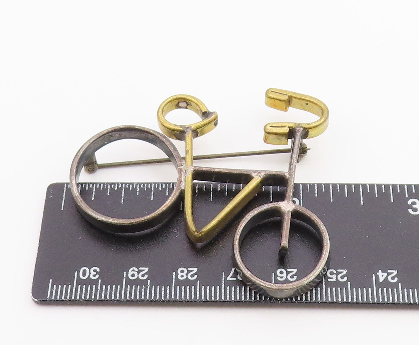 MEXICO 925 Sterling Silver  Vintage Two Tone Bicycle Motif Brooch Pin  BP8769