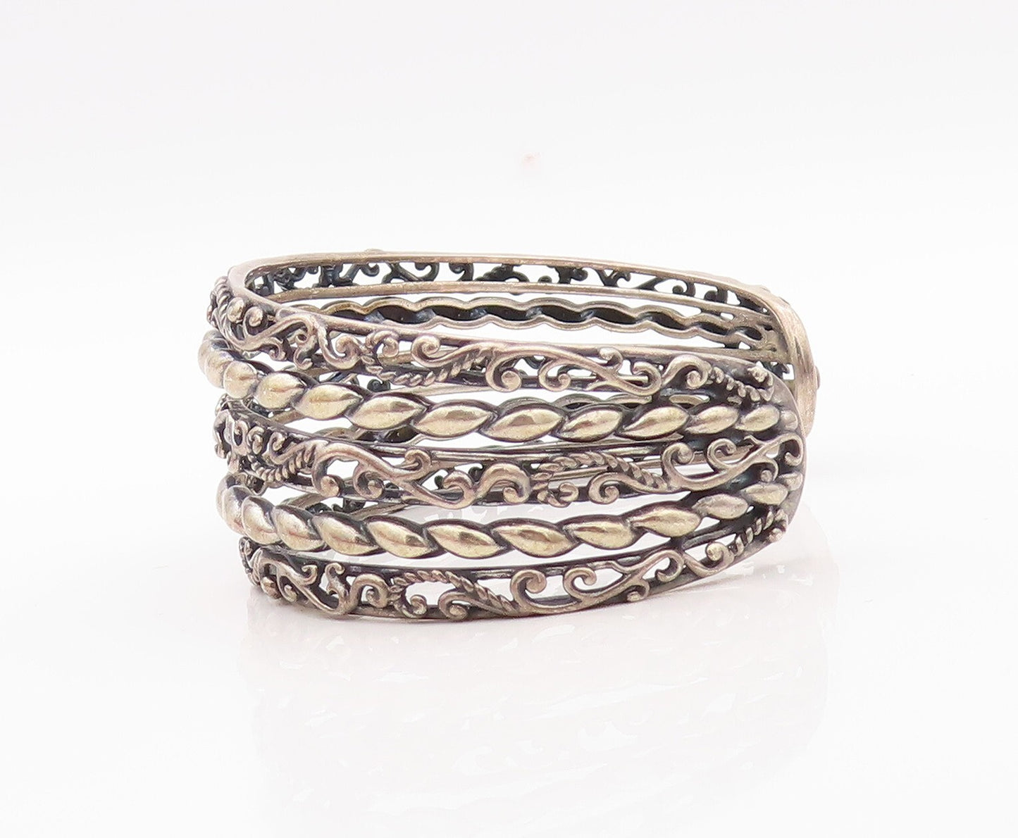 925 Sterling Silver Vintage Bracelet CAROLYN POLLACK Cutout Carved Cuff  BT10816