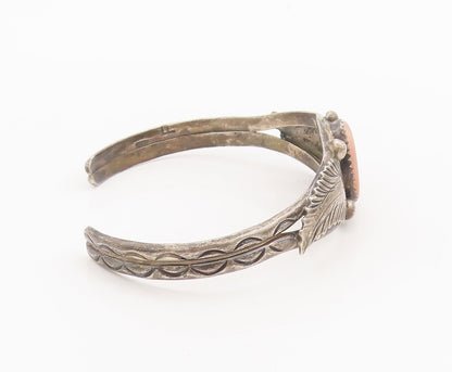 925 Sterling Silver Vintage Bracelet NAVAJO Carved Mother Of Pearl Cuff BT10304