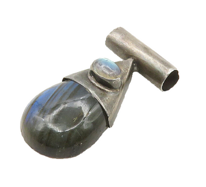925 Sterling Silver  Vintage Labradorite Tear Drop Slide Pendant  PT14444