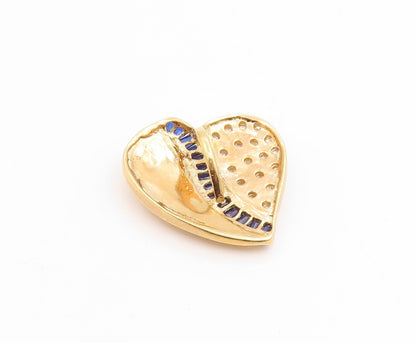 925 Sterling Silver Vintage Pendant Gold Plated Sapphire & CZ Love Heart PT26178