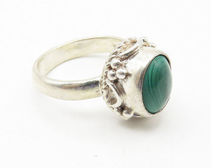 925 Sterling Silver  Vintage Cabochon Cut Malachite Band Ring Sz 5  RG10680