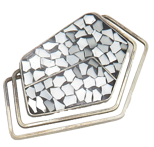 ISRAEL 925 Sterling Silver  Vintage Mother Of Pearl Mosaic Brooch Pin  BP8413