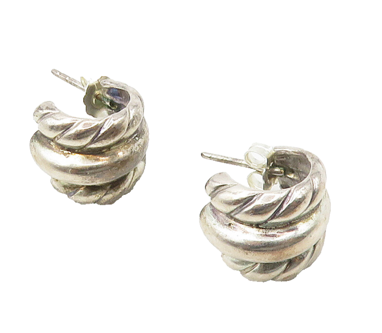 925 Sterling Silver  Vintage Petite Fluted Etched JHoop Earrings  EG7817