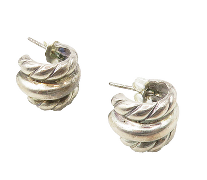 925 Sterling Silver  Vintage Petite Fluted Etched JHoop Earrings  EG7817