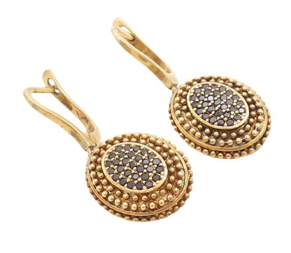 925 Sterling Silver Vintage Earrings Gold Plated Round Sapphire Beaded  EG13267