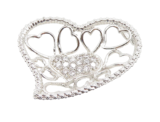 925 Sterling Silver  Sparkling Cubic Zirconia Open Love Heart Pendant  PT14611
