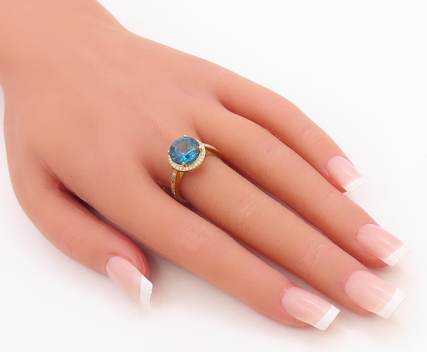 925 Sterling Silver Vintage Ring Gold Plated Blue Halo White CZ  Sz 7  RG30723