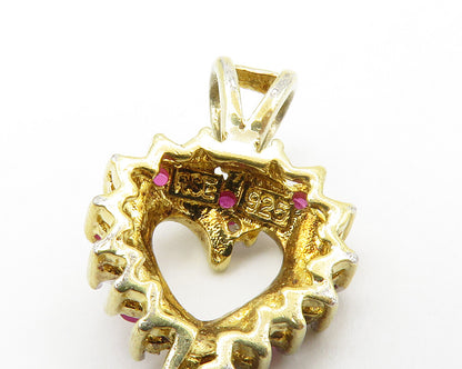 925 Sterling Silver  Petite Genuine Diamond & Ruby Love Heart Pendant  PT10827