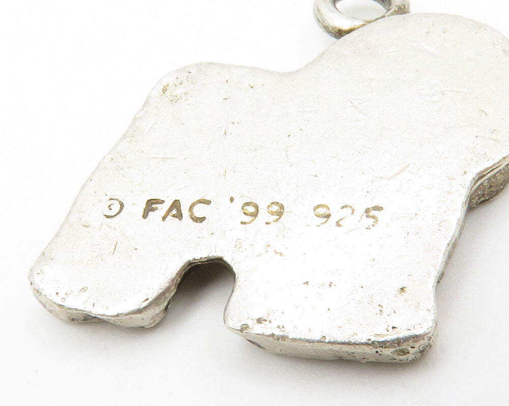 925 Sterling Silver  Vintage Petite Fluffy Dog Etched Detail Pendant  PT10727