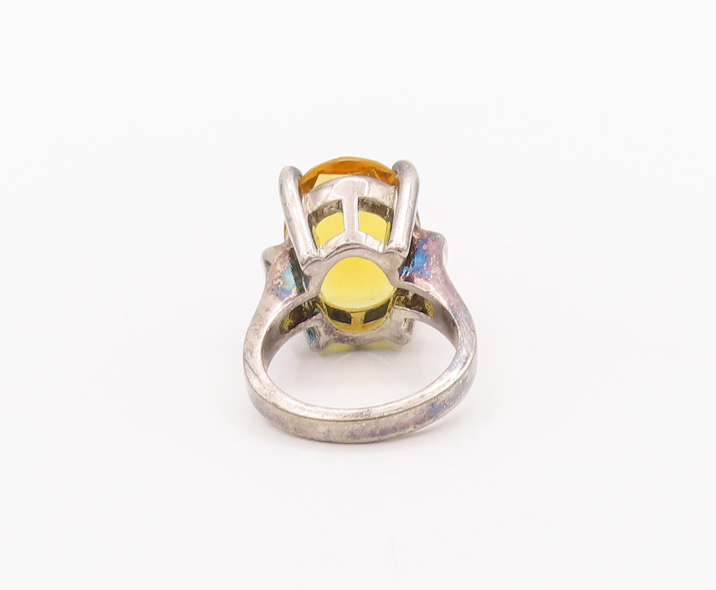 925 Sterling Silver Vintage Ring Large Oval Cut Real Citrine  Sz 6  RG28175