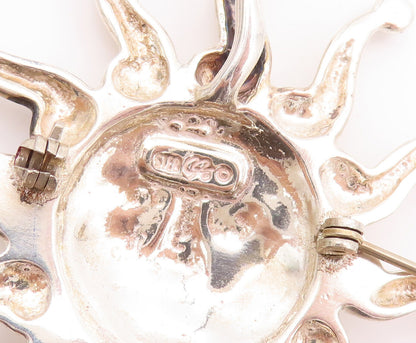925 Sterling Silver Vintage Brooch Pin CAROLYN POLLACK Carved Sun Face  BP10808