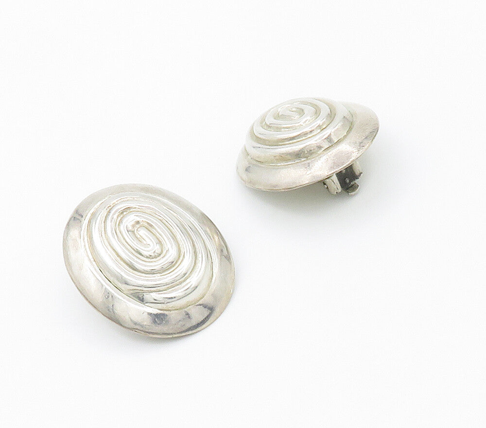 MEXICO 925 Silver  Vintage Shiny Spiral Dome Non Pierce Drop Earrings  EG7779