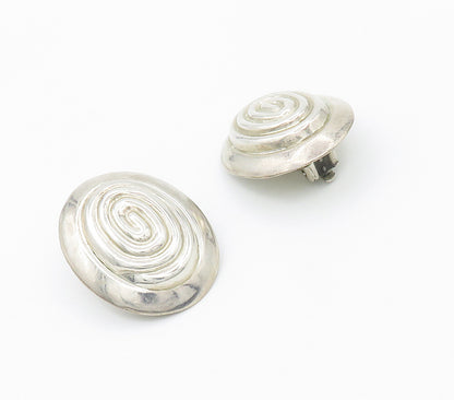 MEXICO 925 Silver  Vintage Shiny Spiral Dome Non Pierce Drop Earrings  EG7779