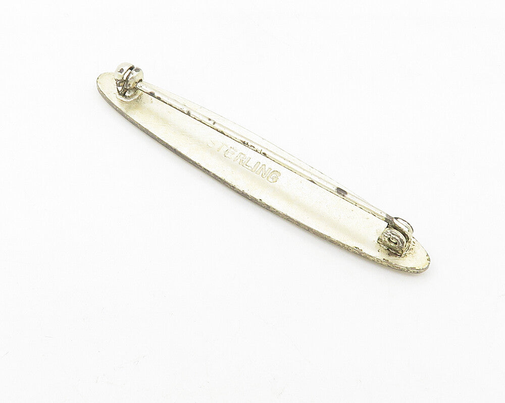 925 Sterling Silver  Vintage Enamel Coated Oblong Shaped Brooch Pin  BP4211