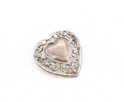 925 Sterling Silver Vintage Brooch Pin JEWELART Floral Bordered Heart  BP11355