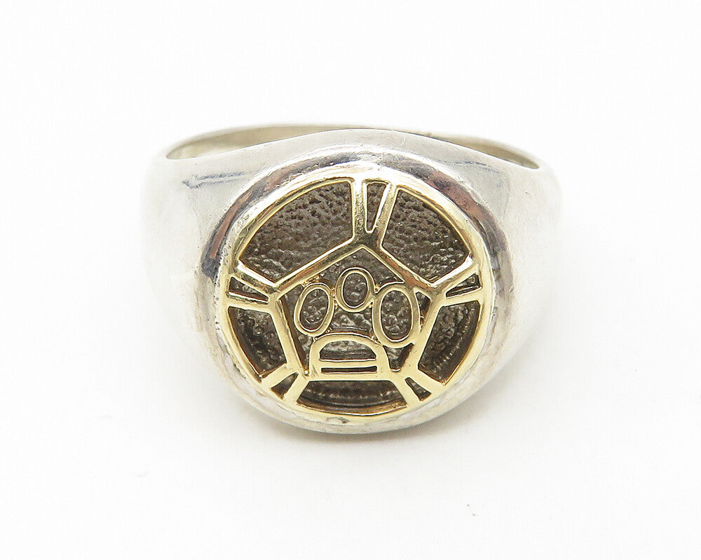 925 Sterling Silver & 14K GOLD  Shiny Two Tone Cutout Band Ring Sz 12  RG11244
