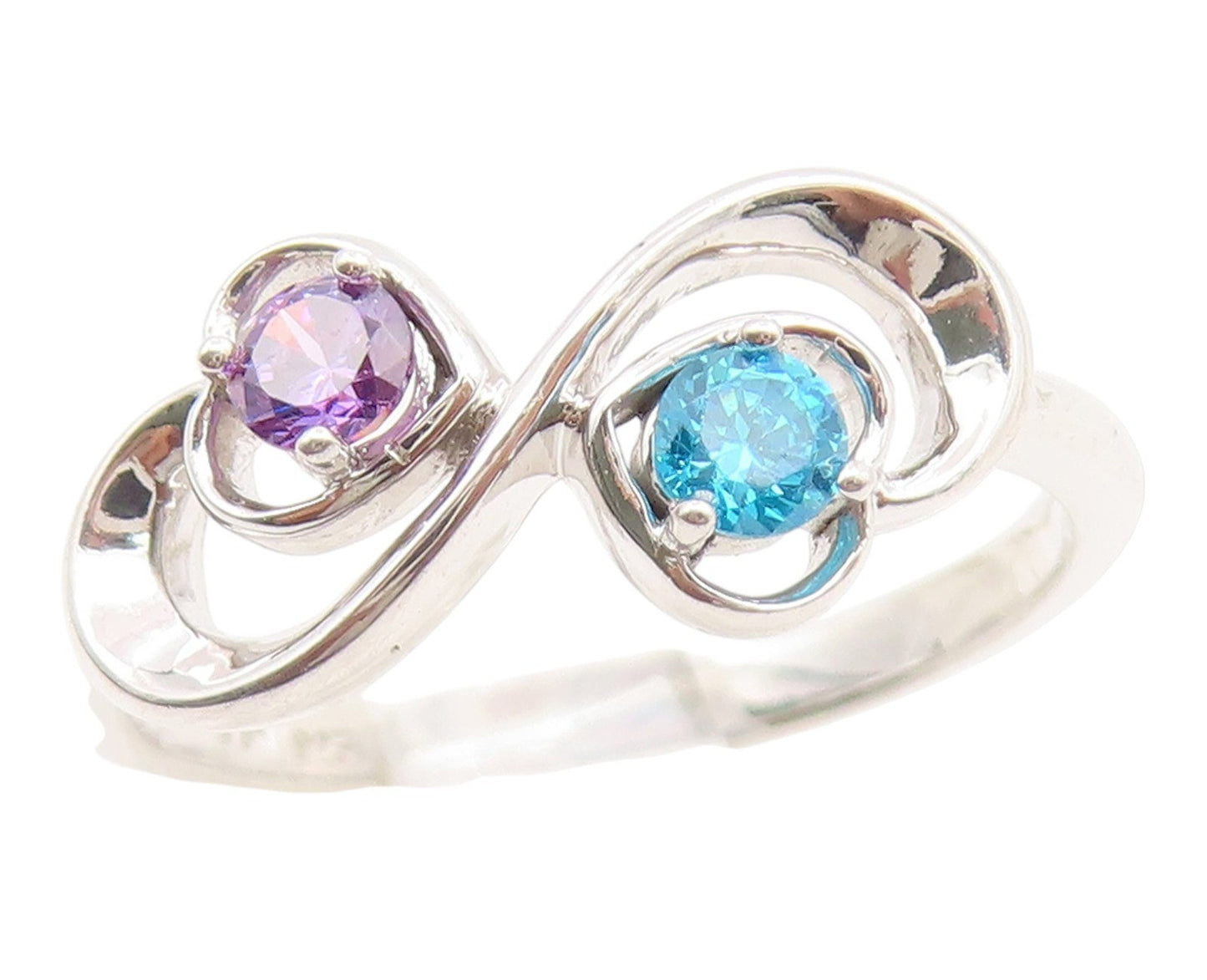 925 Sterling Silver Vintage Ring Amethyst & Topaz Infinity Heart Sz 6.5 RG35260