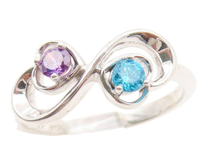 925 Sterling Silver Vintage Ring Amethyst & Topaz Infinity Heart Sz 6.5 RG35260