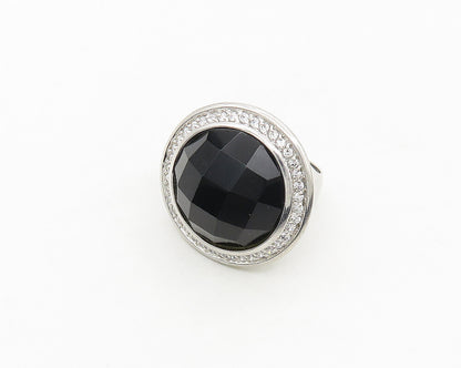 925 Sterling Silver  Hematite Dome & Cubic Zirconia Cocktail Ring Sz 8 RG17634