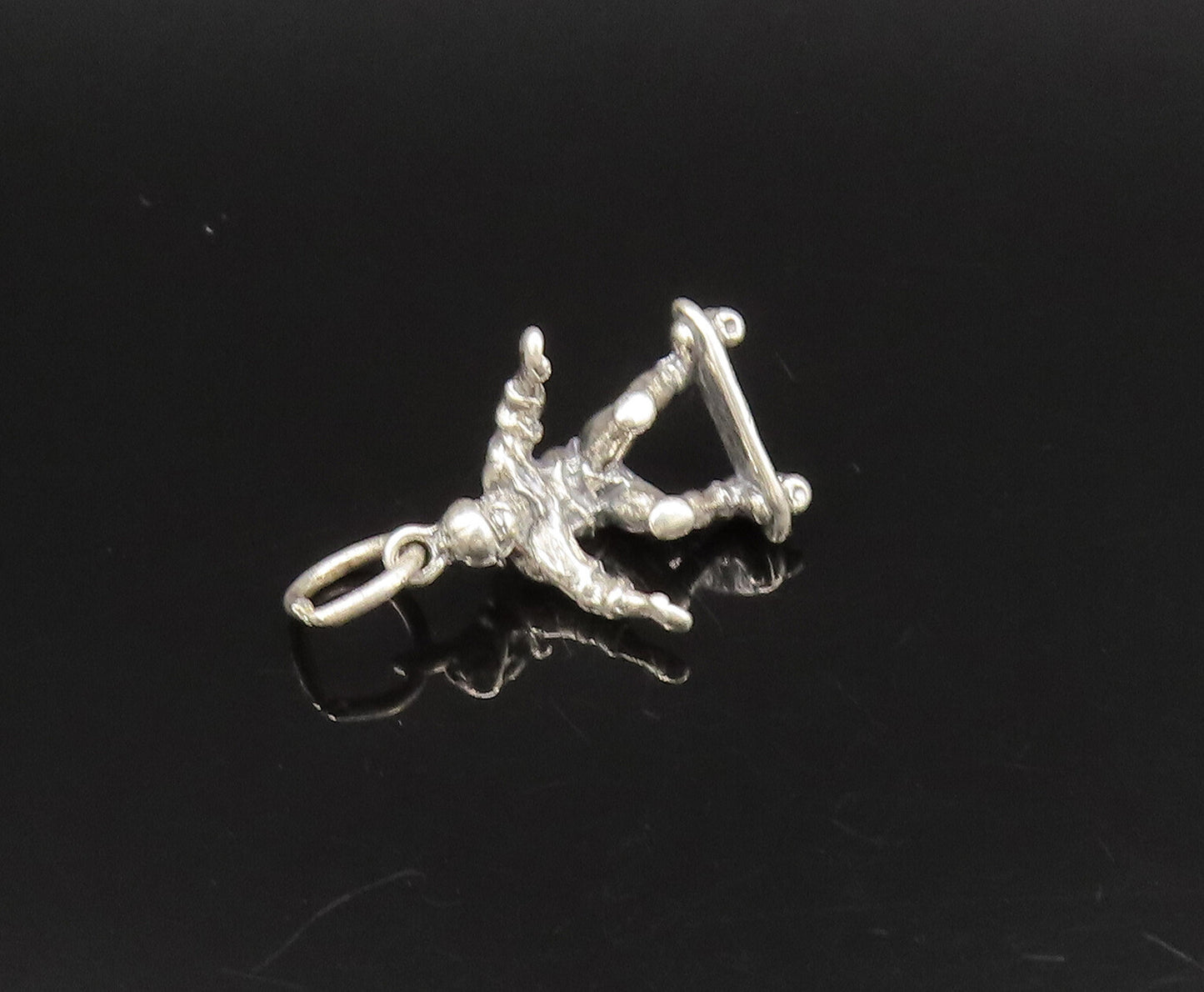 925 Sterling Silver  Vintage Sculpted Man Riding Skateboard Pendant  PT21589