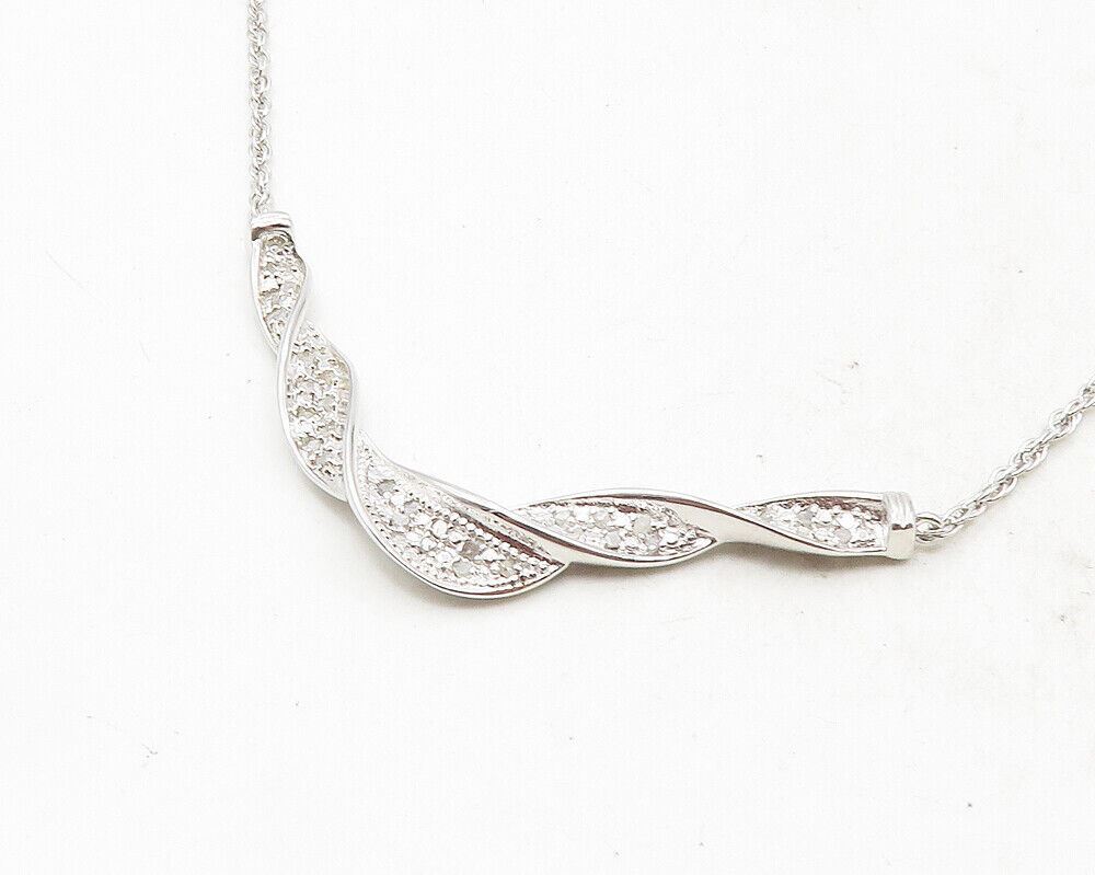 925 Sterling Silver  Genuine Diamonds Shiny Twist Chain Necklace  NE1937