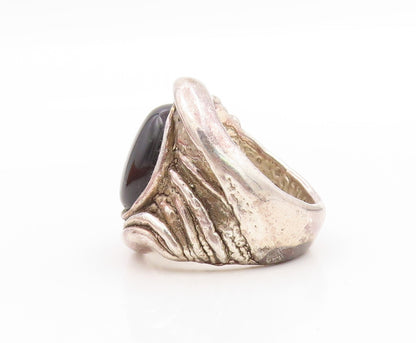 925 Sterling Silver Vintage Ring ISRAEL Oval Onyx Brutalist Band  Sz 10  RG34115