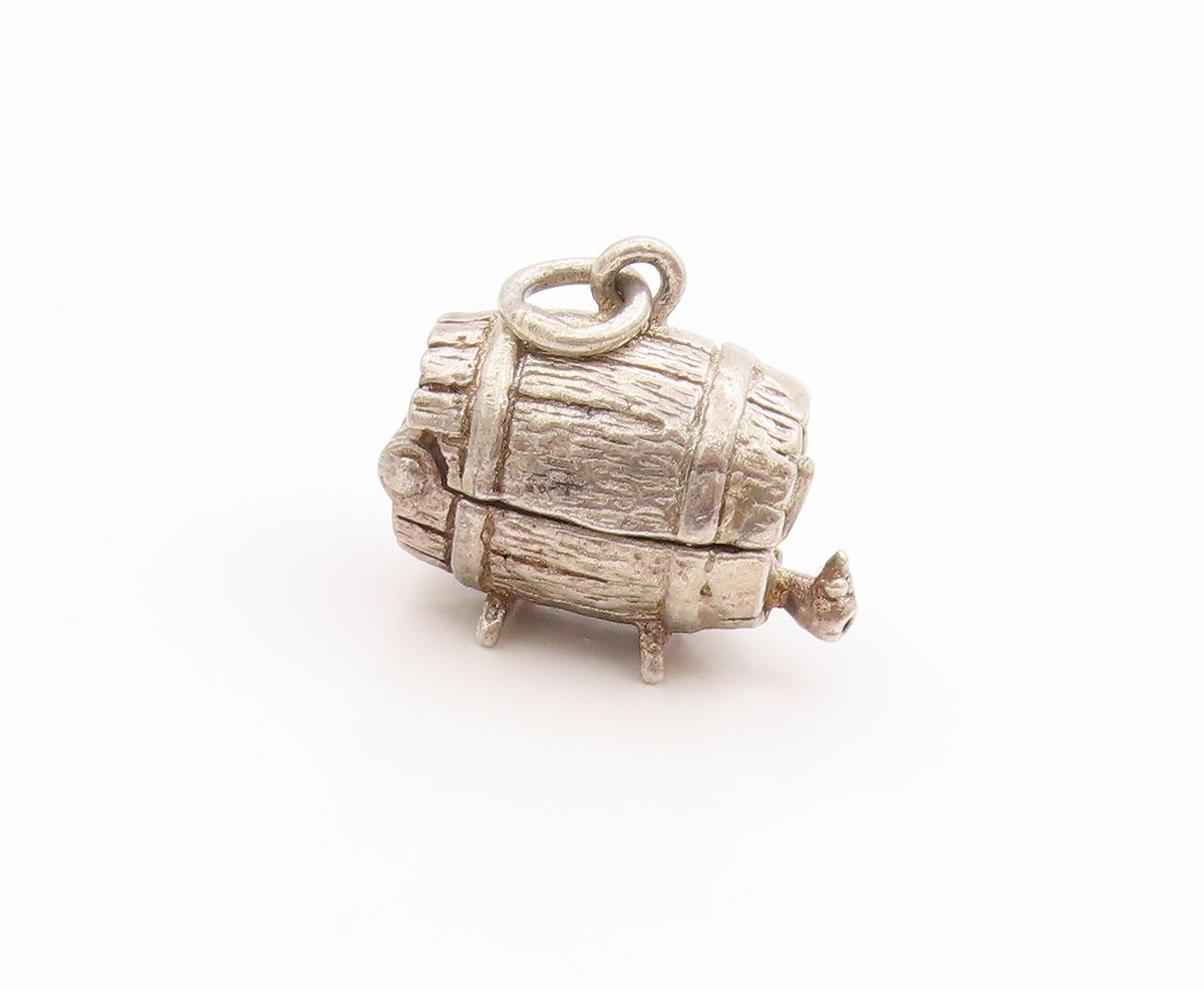 925 Sterling Silver Vintage Pendant 3D Etched Barrel Design Charm OPENS  PT24880