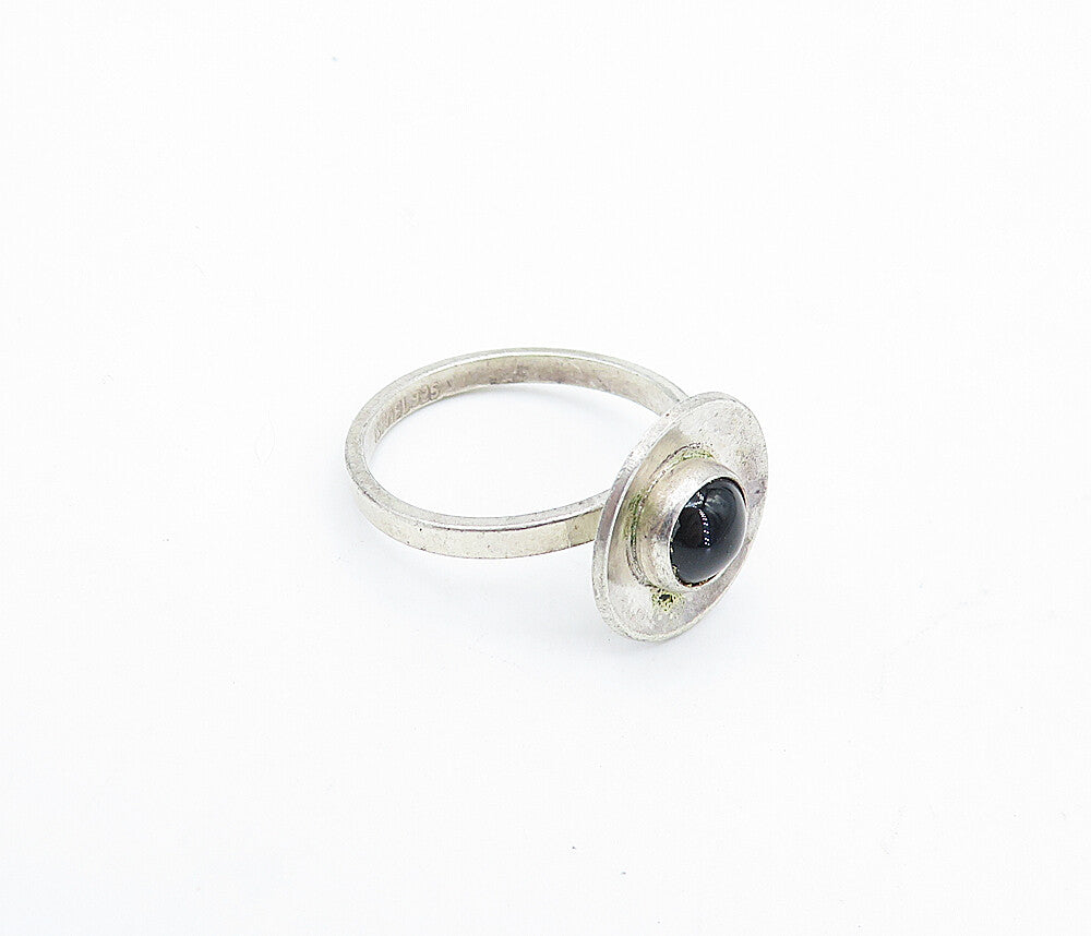 ISRAEL 925 Sterling Silver  Vintage Onyx Shiny Solitaire Ring Sz 6  RG4307